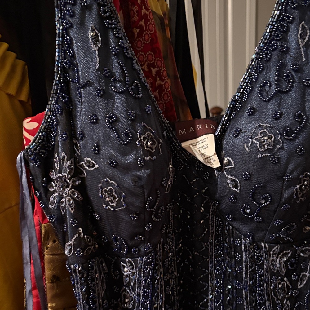MARINA Midnight Blue Embellished Gown